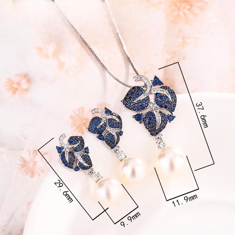 Perle Silber Nadel Weiße Perle Ohrringe Halskette Anhänger Mode Schwarz Gold Serie