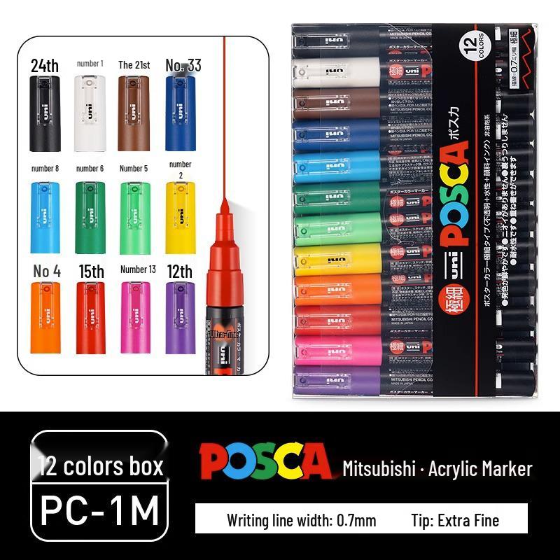 POSCA Treasure Color Acrylic Marker Set (Water-Based, PC-1M/3M/5M)