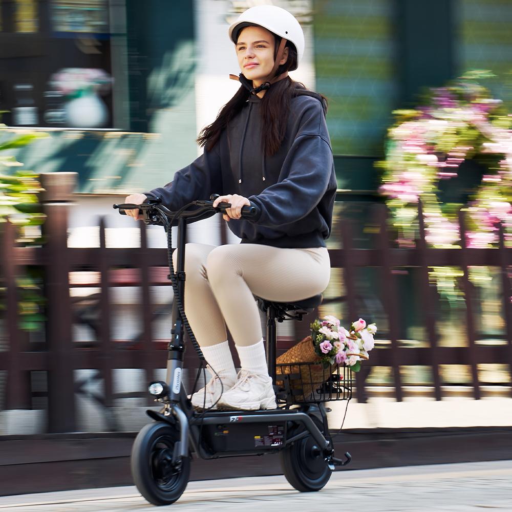 iScooter F2 Adult Electric Scooter with Basket, 10 Inch Inflatable Wide Tire, 500W 36V 7.8AH, Dual Drum Brakes