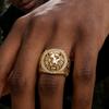 Europäischer & Amerikanischer Luxus Löwe Geschnitzter Vergoldeter Zirkon Herrenring - Hip Hop Stil Accessoire