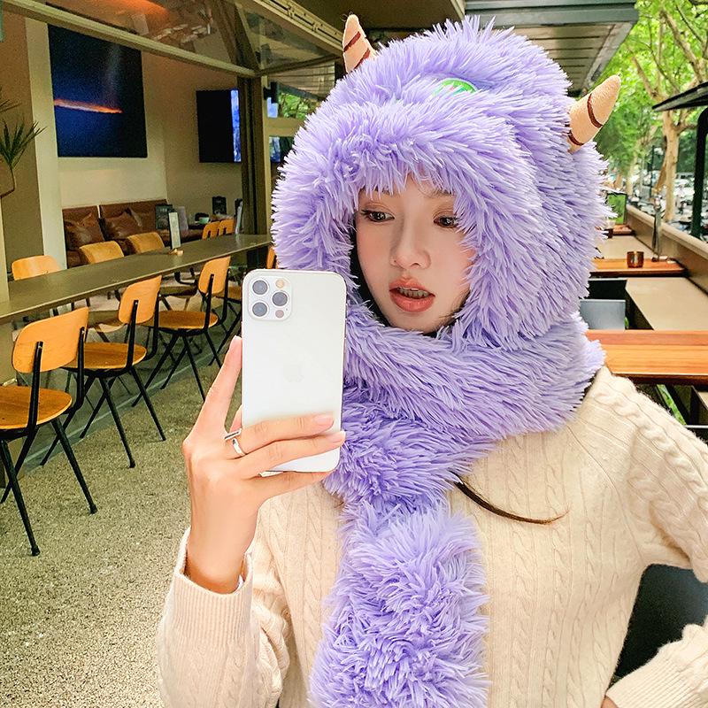 Cartoon Welpen Plüschmütze mit Schal und Handschuhen Set - Langohr-Design