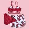 3Pcs/Set Swimsuit Set Sling V-Neck Bra Mid-rise Swimming Briefs Set Solid Color Bikini
