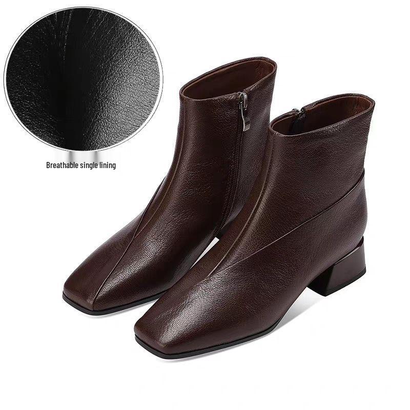 

Женские ботильоны из мягкой кожи на среднем каблуке с квадратным носком и бархатной подкладкой для осени и зимы 2025 40