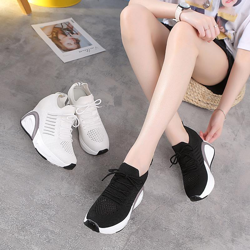 "2024 Autumn Women's White Height-Enhancing Sports Shoes - Korean Style, Breathable, Versatile, and Casual with High Heels"