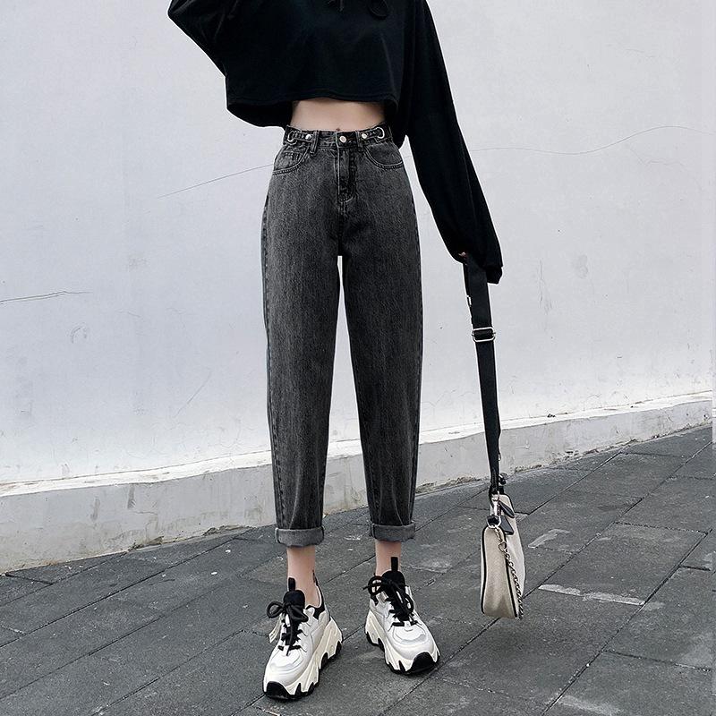 

Светлые джинсы с высокой талией, женские летние, прямые, свободные и тонкие, укороченные брюки Harlan Daddy Carrot, универсальные низы S черный серый