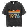 Vintage 1976 TShirt Washed Cotton 50th Birthday Graphic Tee Men Women Acid Wash Short Sleeve Retro Streetwear Shirt