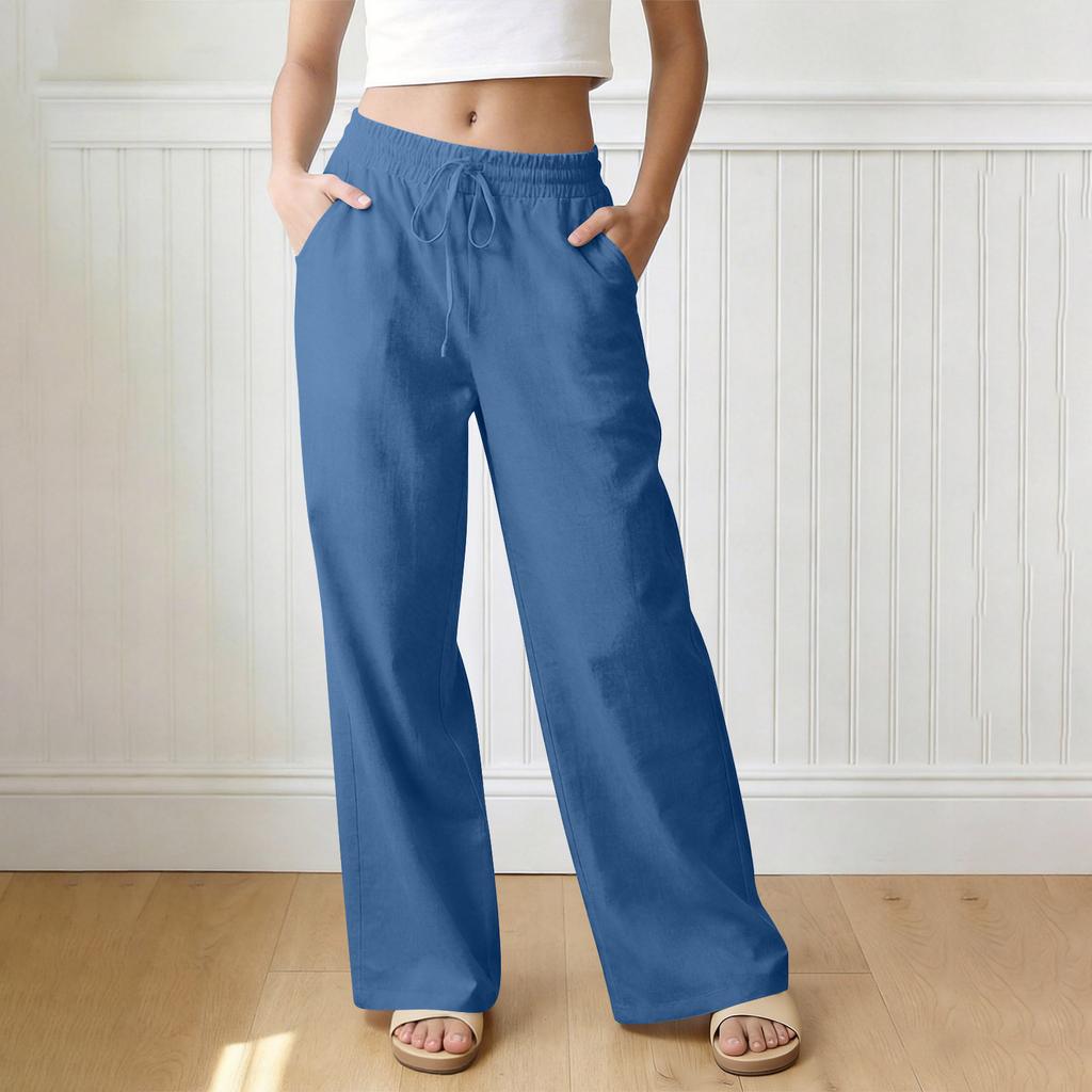 Pantaloni Larghi da Donna a Vestibilità Larga, Pantaloni Casual a Vestibilità Larga, Vita Alta Elastica, Pantaloni Lunghi con Tasche