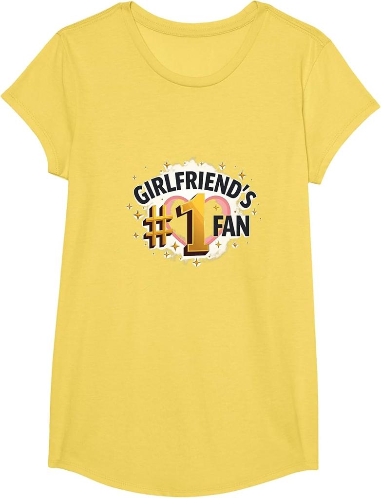 Girlfriend's Number One Fan Graphic Print Cotton Crew Neck T-Shirt Daily Wear for Boyfriend Holiday Wearing