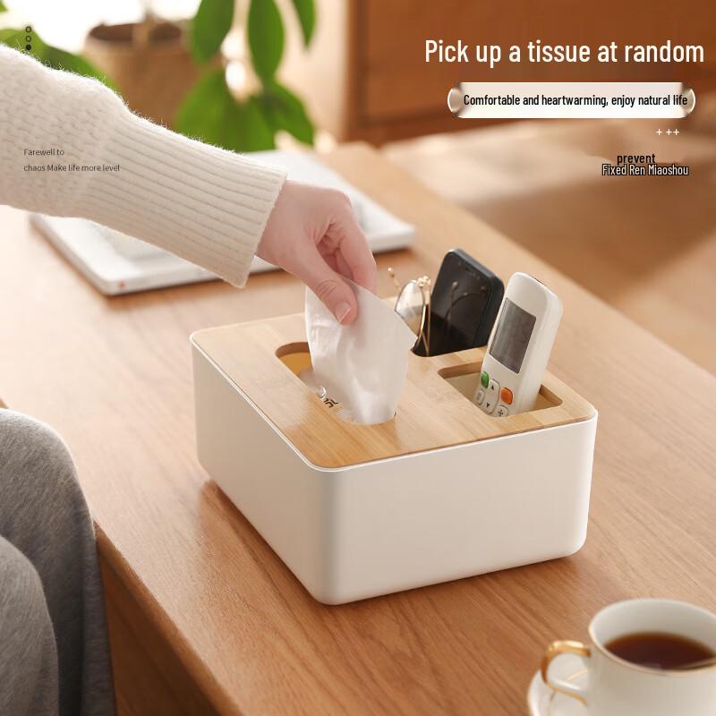 Round Desktop Tissue Box with Bamboo Lid