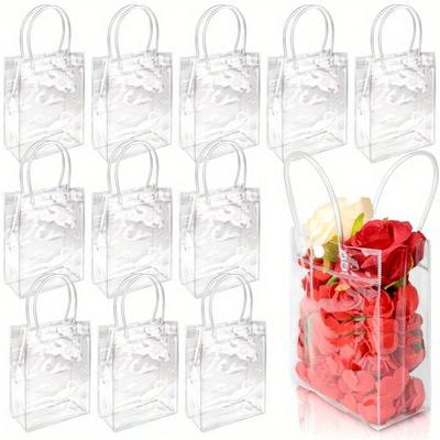 15 st PVC Plast Transparent Presentpåse med Handtag, 20 cm x 15 cm x 7 cm Tydlig Toteväska, Godispåse Tydlig Festpåse