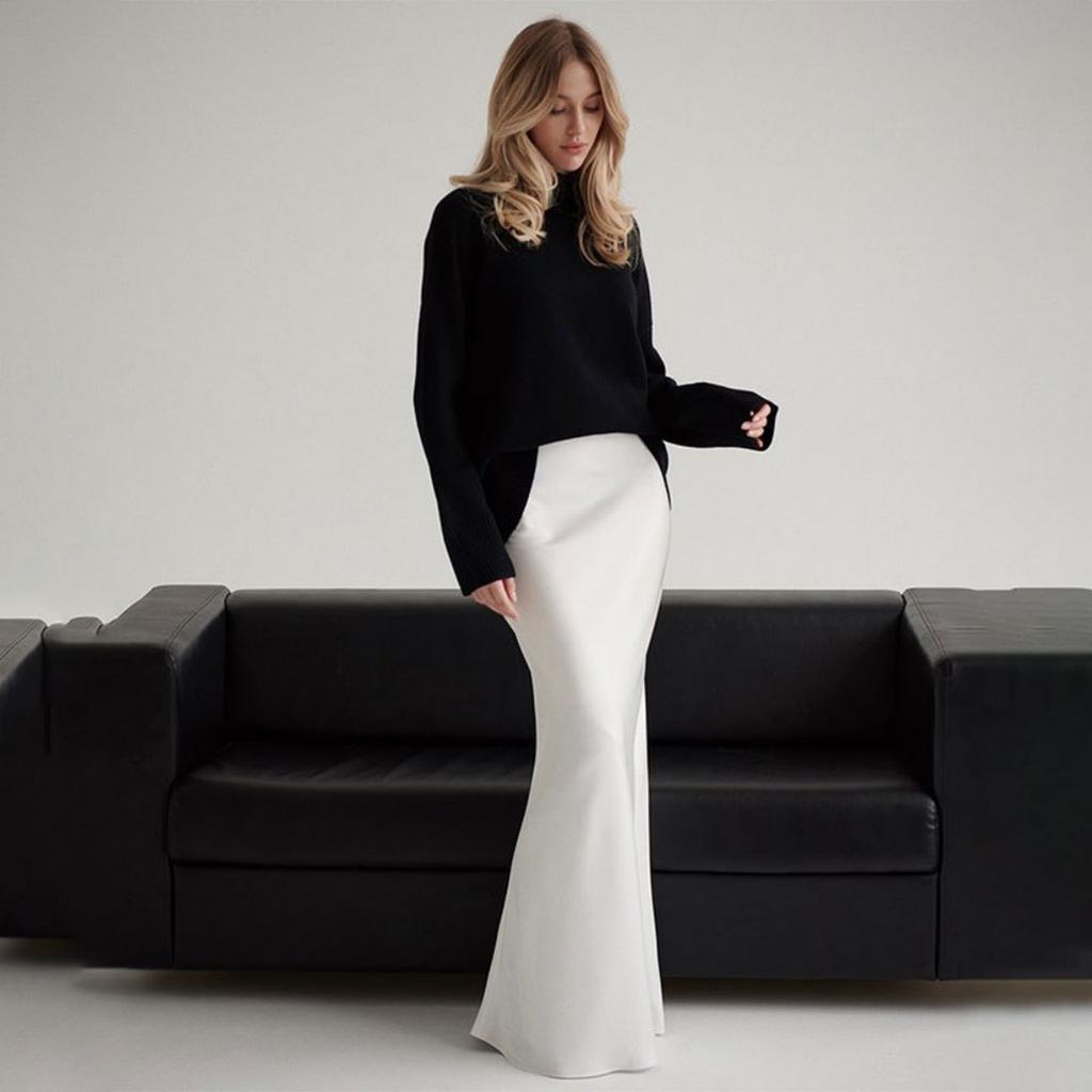 Frühlings-Satin Hohe Taille Hüftwickel Bodenlanges Meerjungfrauen-Maxikleid, Lässiges Party-Maxikleid