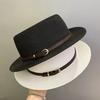 Spring and summer sunshade sunscreen straw hat women's fashion versatile belt buckle top hat British retro style small brim flat top hat