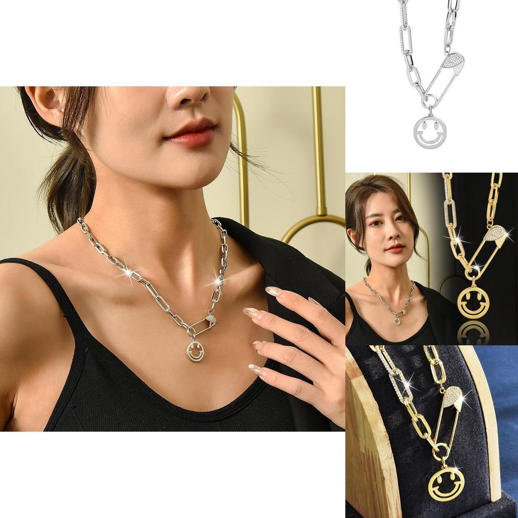Elegant Titanium Steel Fall Winter Necklace With Smiling Face Pendant For Fashionable Women And Men