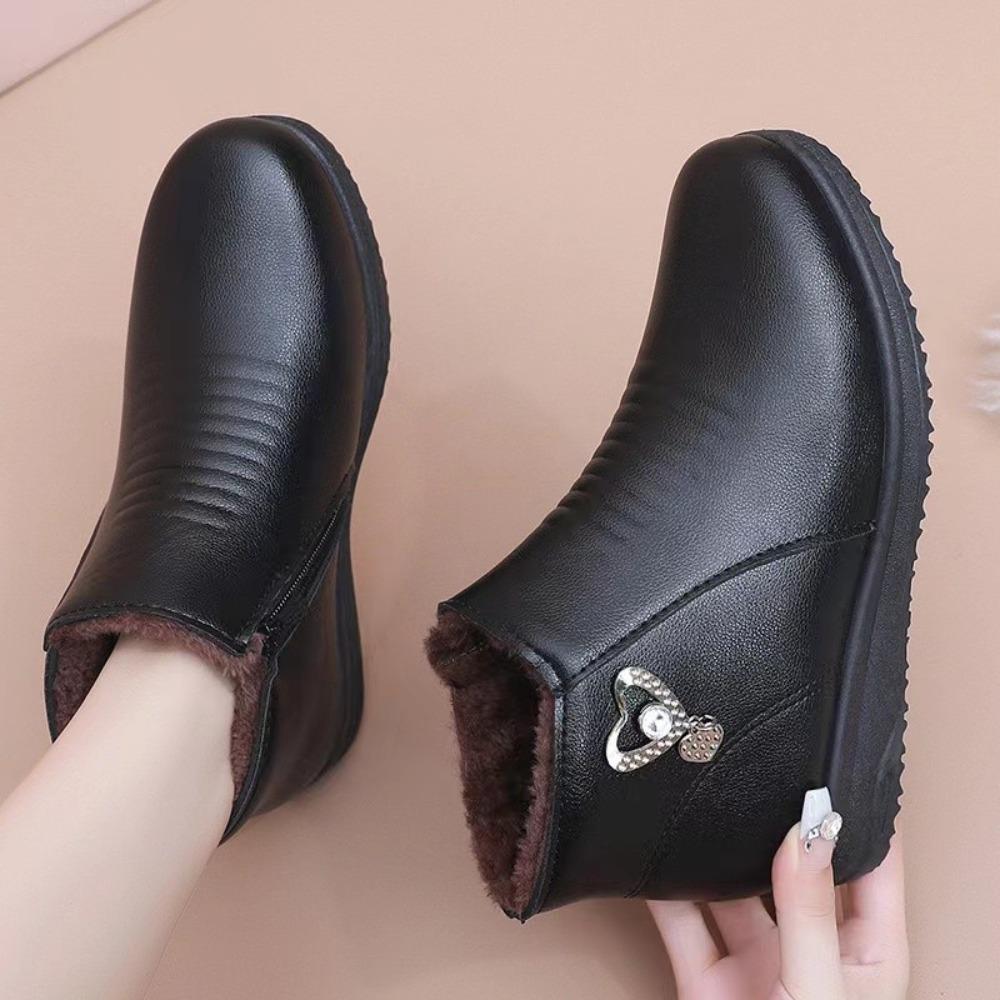 Fashion Warm Cotton Winter Boots Fashion Autumn/Winter Black Round Toe Side Zipper Comfortable Women's Ankle Boots