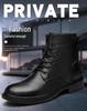 Men's Black Leather High-Top Martin Boots, Large Size, Warm Cotton Lining for Outdoor Work In Autumn and Winter