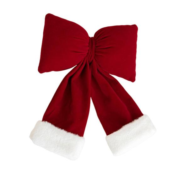 Christmas Bow Decoration Velvet Red Bow Knot Hanging Ornaments Xmas Tree Pendant