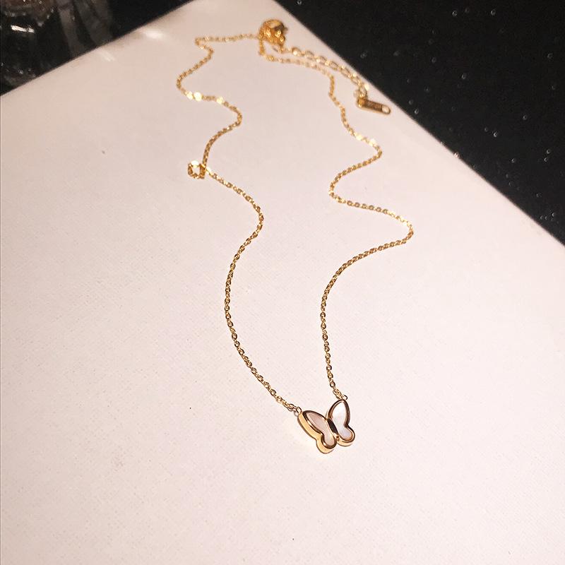 Korean Fashion 18K Gold Butterfly Necklace for Women - Elegant Titanium Steel Clavicle Chain