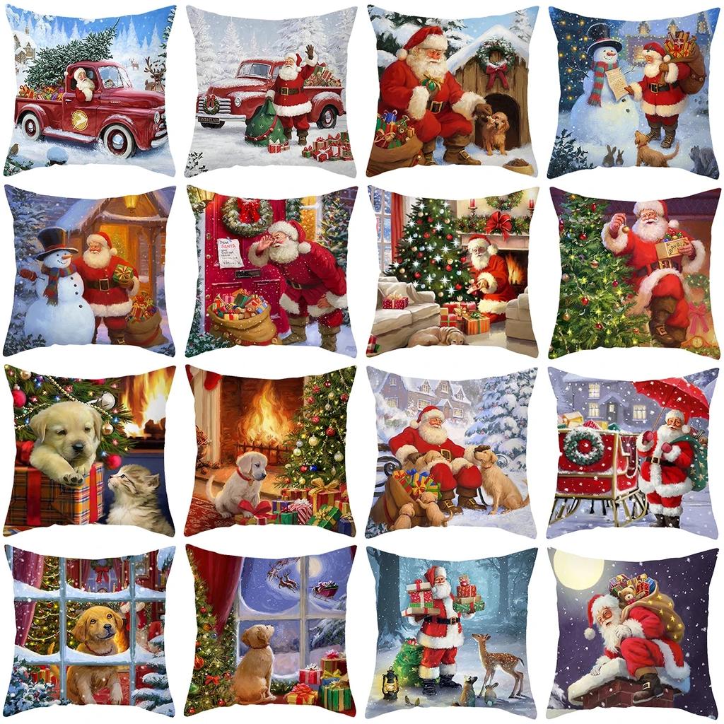 Christmas Santa Cushion Cover Decorative Pillow Cover Throw Pillow Case Home Decor Christmas Decor For Home Sofa Pillowcase