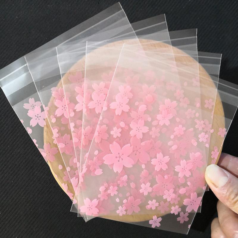 100Pcs Plastic Transparent Gift Bag Sakura Candy Cookie Packaging Bag With Diy Self Adhesive Bag Wedding Decoration Party Bags