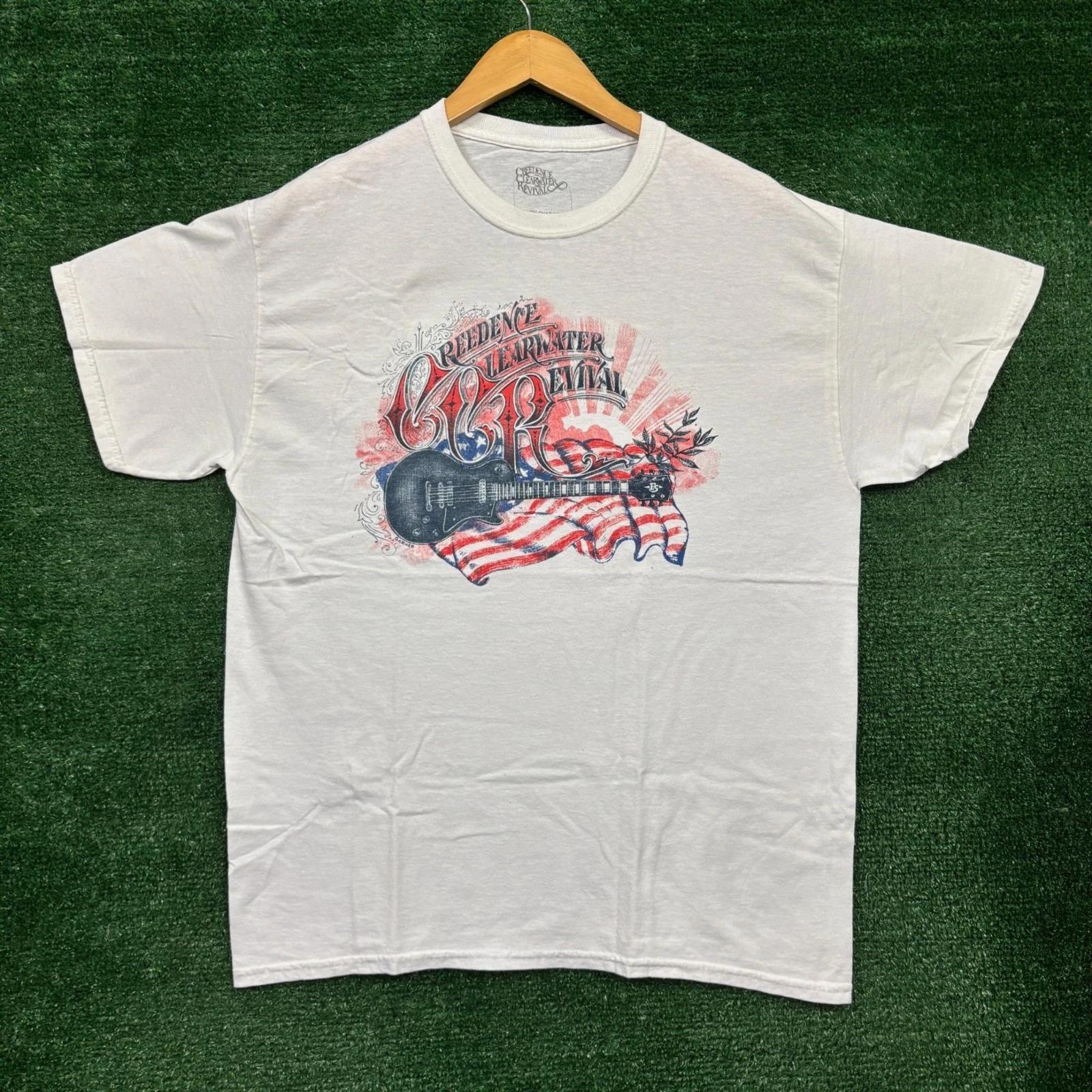 Creedence Clearwater Revival Guitar & Flag RockBand T-Shirt Size Large S