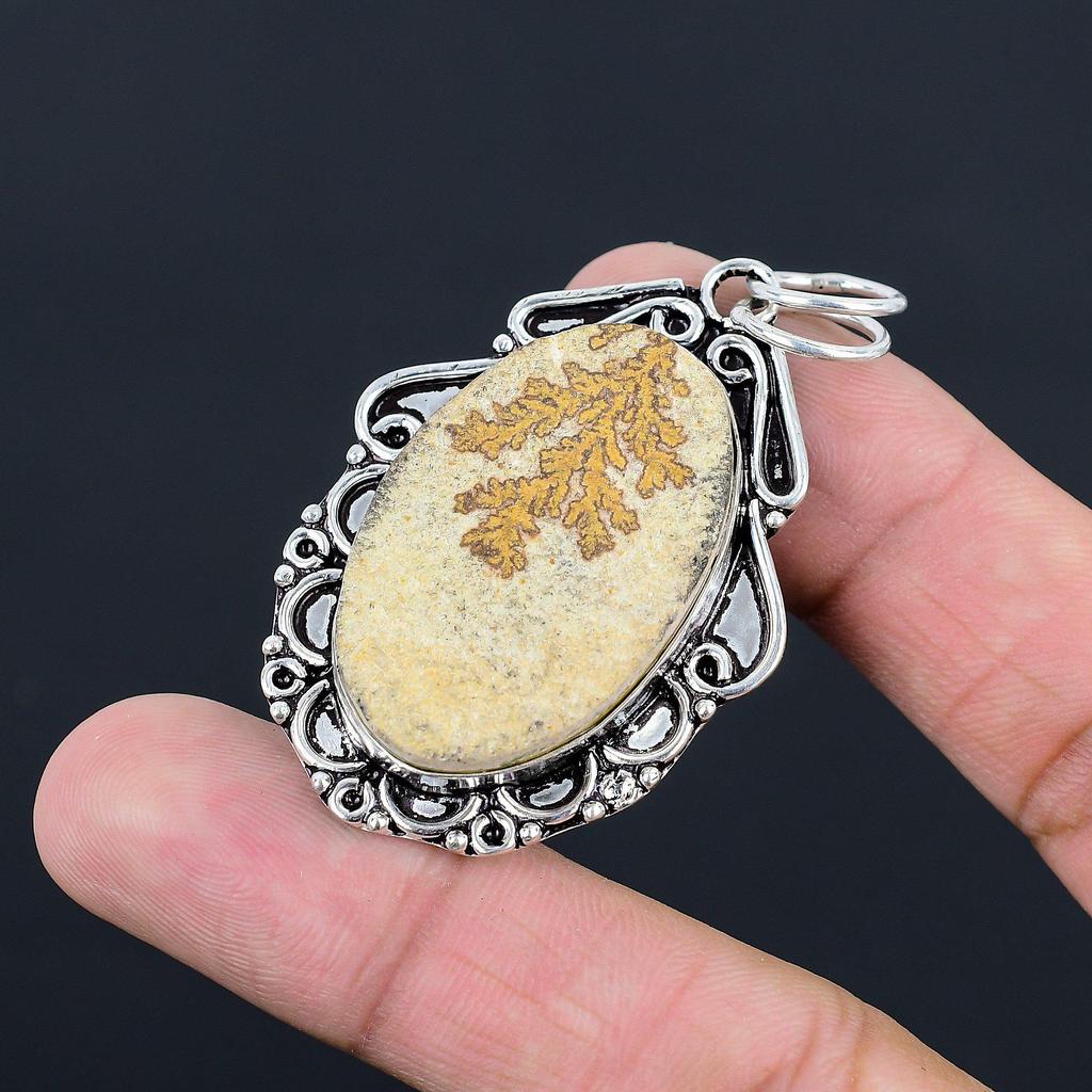 925 Sterling Silver Oval Psilomelane Dendrite Gemstone Birthday Sister Pendant