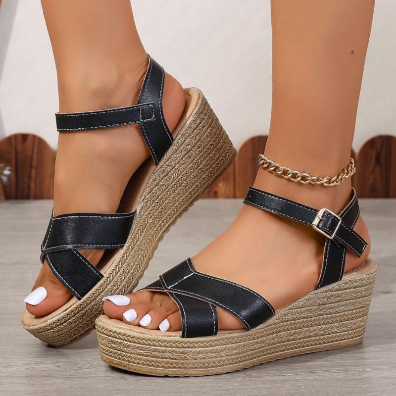 Slope with Sandals Female Models Muffin Thick Bottom Sandals Europe and The United States Cross-border Big Yards Women's Shoes
