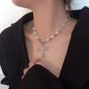 1 Pcs Women Fashion Bling Cross Pendant Necklaces Girl Vintage Minimalist Pearl Necklace Clavicle Chain Punk Choker Gifts