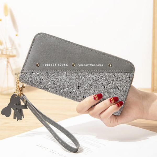 New Wallet Long Women's Zipper Wallet Women's Korean Edition Splicing Color Contrasting Tassel Versatile Card Bag Phone Bag