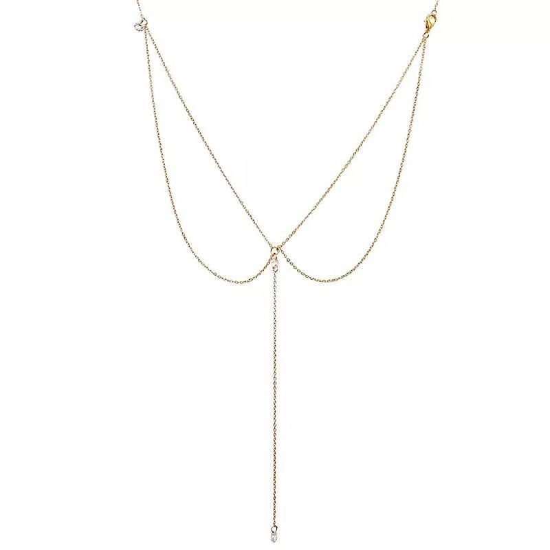 Accessories, fashionable and sexy backless necklace women's body chain, simple rhinestone pendant back chain