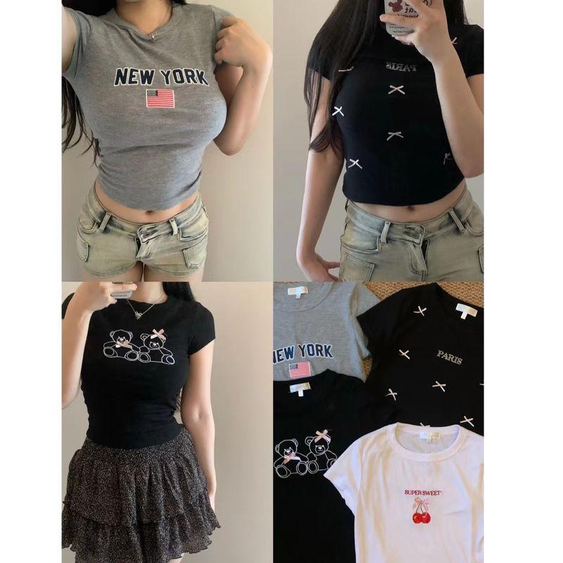 

@ Экспорт Одинарные Банты в Балетном Стиле и Медведь Американская Сексуальная Короткая Приталенная Футболка с Открытыми Плечами No. 2 color (many Bows less L