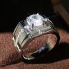 Huitan Luxury Silver Color Round Cubic Zircon Rings for Men Classic Wedding Ceremony Ring Dazzling Male Accessories Jewelry
