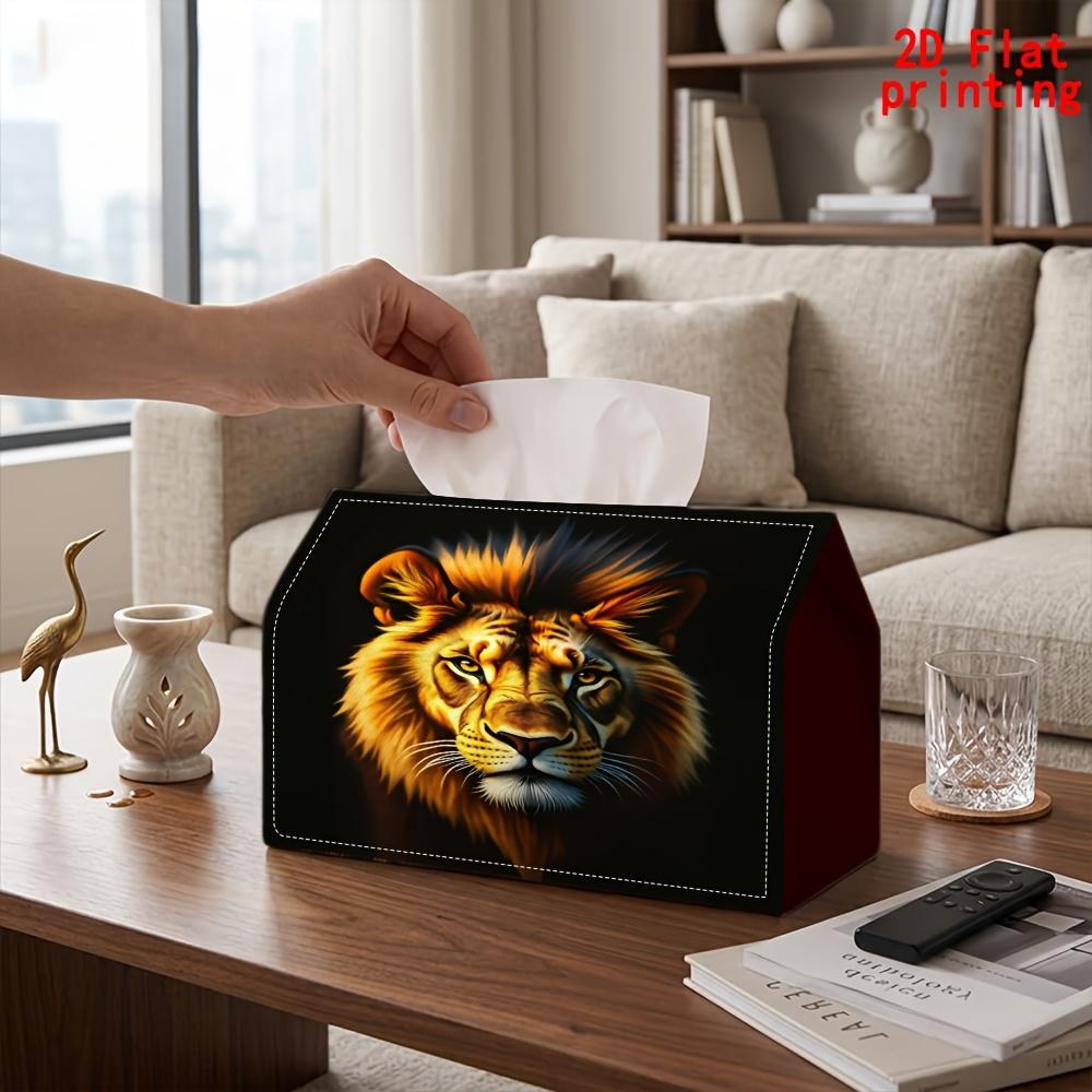 2D Flat 1pc, Tissue Box. Lion'S Head Pattern Napkin Dispenser, Reusable, Daily Desktop Tissue Organizer, Suitable for Kitchen Living Room Bedroom Bath