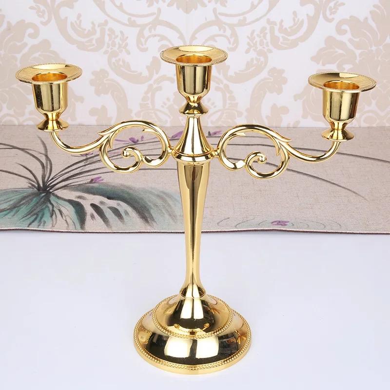 Retro 3-Arms Candelabra For Wedding Prop, Candlelight Dinner, Hotel & Home Decoration, Metal Gold/Bronze Plated Candle Holder
