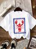 Red Lobster Stamp T Shirt Women Summer Sea Food Graphic Tees Retro Animal Printed Tops Loose Short Sleeve O-Neck Casual Tees