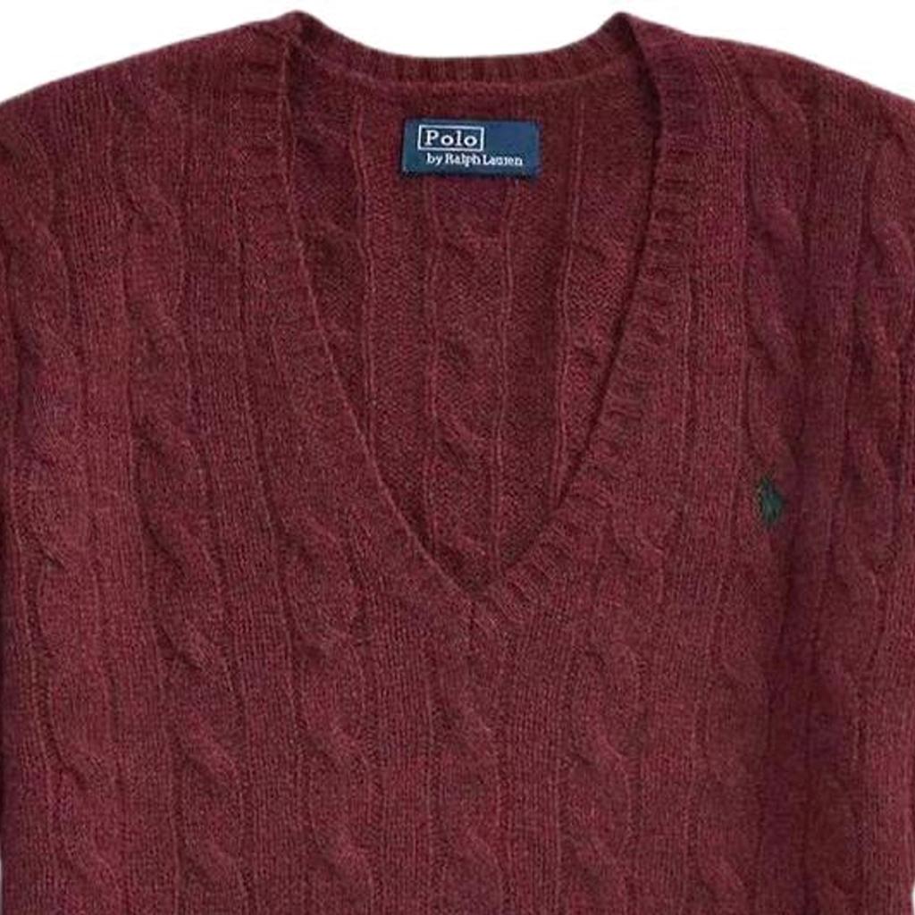 Polo Ralph Lauren Solid Color V-Neck Cable Knit Sweater Women sweater Burgundy 211910422-009