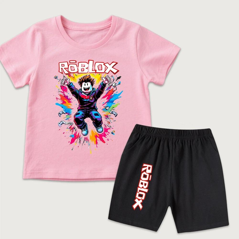 Cartoon-Aufdruck Kinder T-Shirt und Shorts 2-teiliges Set Sommer Freizeit Outfit für Jungen und Mädchen Kinderkleidung