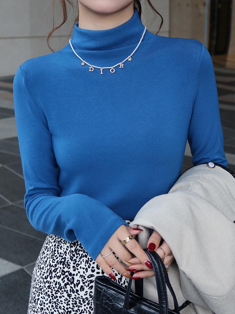 Women's Autumn/Winter 2024 Slim Fit High-Neck Purple Wood Ear Trim Top