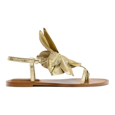 Sheepskin Floral Decor Flat Sandals Women Sandals Gold 3612510253