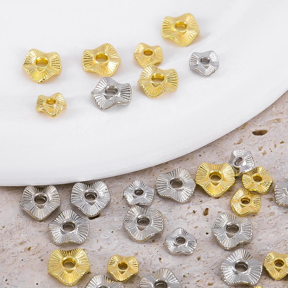 20/30/50Pcs Gold Plated 6 8 10mm Baroque Wave Beads Flat Round Metal Spacer Beads Necklace Earring Bracelet Jewelry Accessories