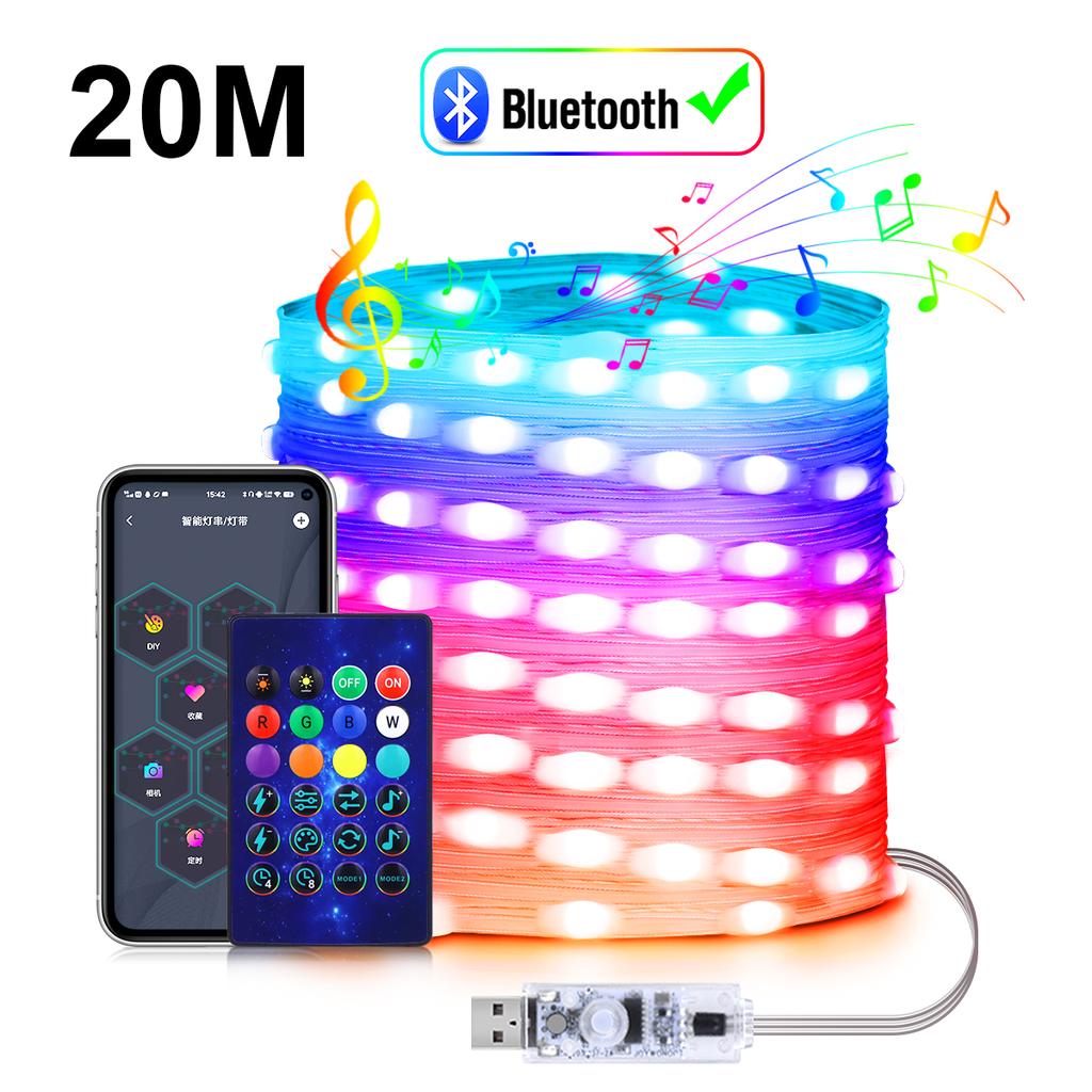 Programmable 5V USB LED Fairy String Light RGBIC WS2811 Smart Bluetooth APP Control DIY Curtain Garden Christmas Lights Decorati