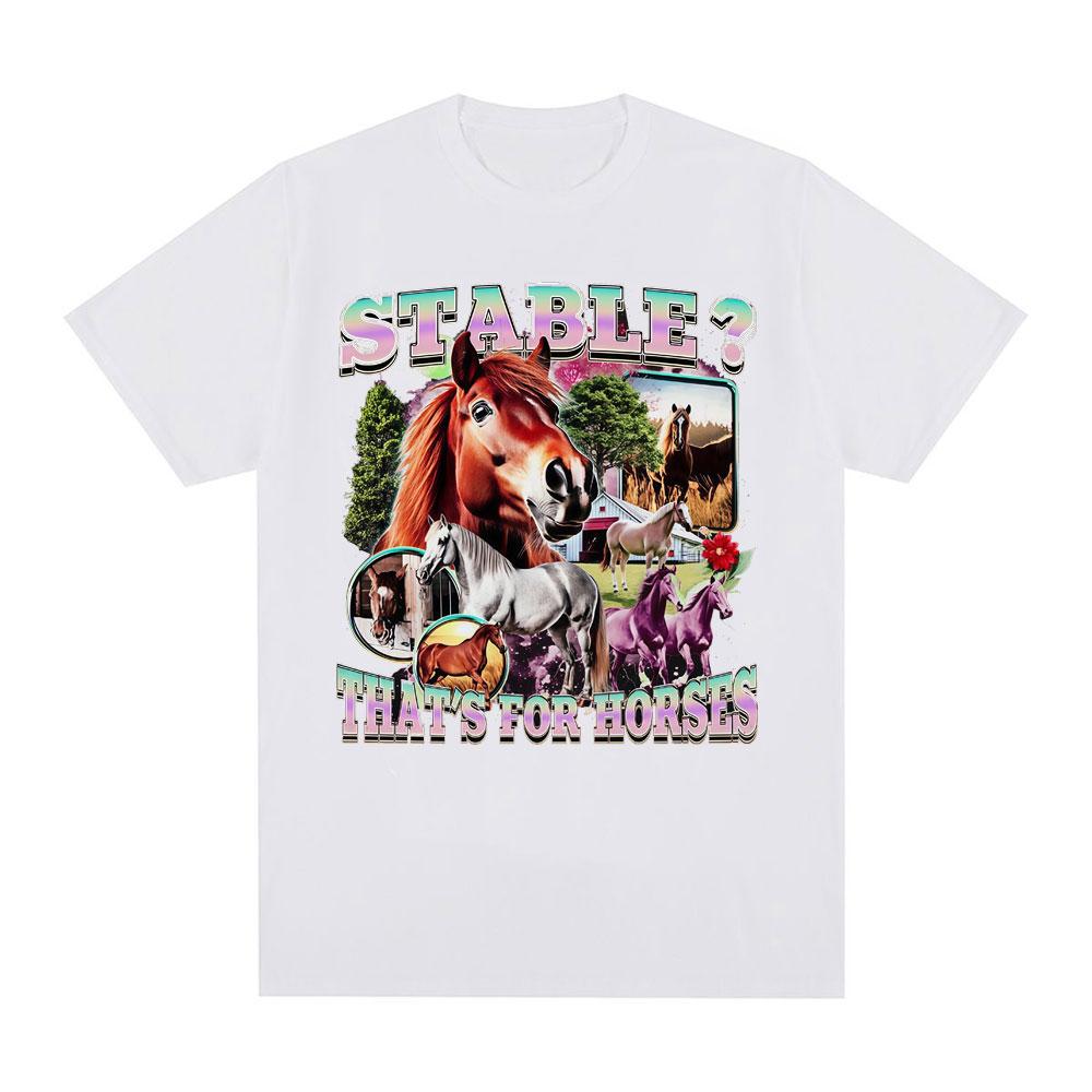 2026 Nuova Divertente meme cavalli 100% cotone Unisexs maglietta Vintage Girocollo Manica corta Harajuku Donna moda estiva oversize Maglietta