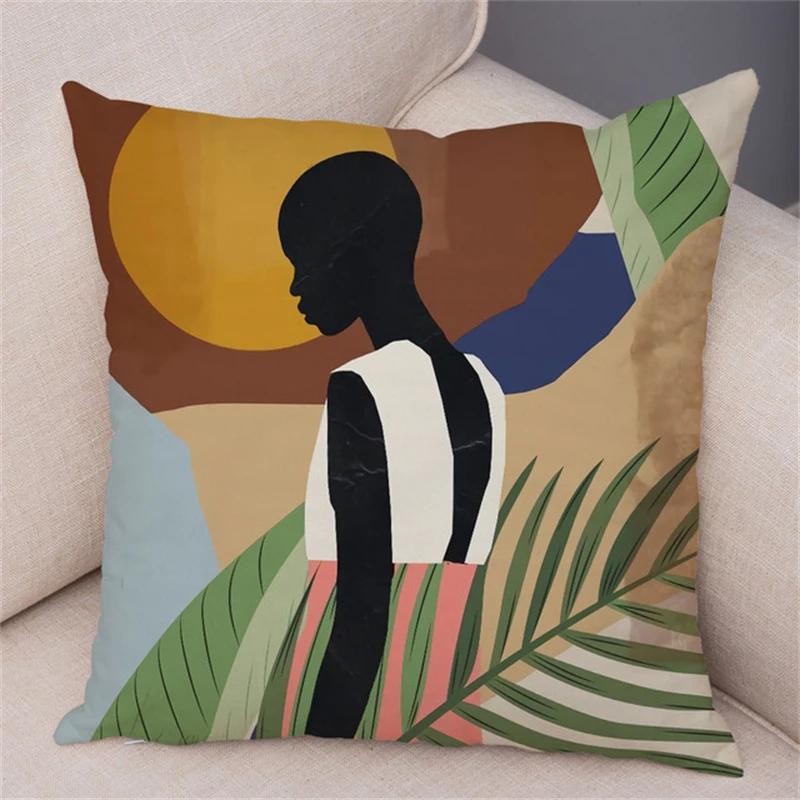Geometric Pattern Fashion Women Sofa Car Home Decor Cushion Cover Black African Girl Pillowcase