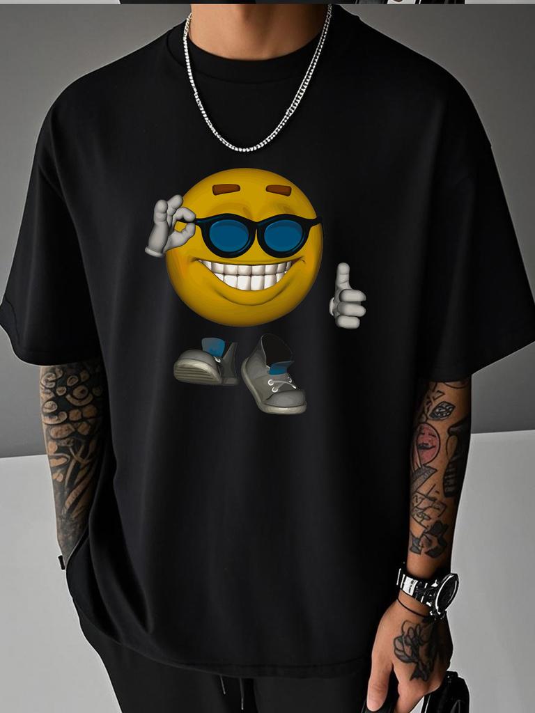 Unisex Summer Oversized T Shirt Cool Sunglasses Emoji Graphic Tee Hip Hop Casual Short Sleeve Loose Streetwear Fashion Top