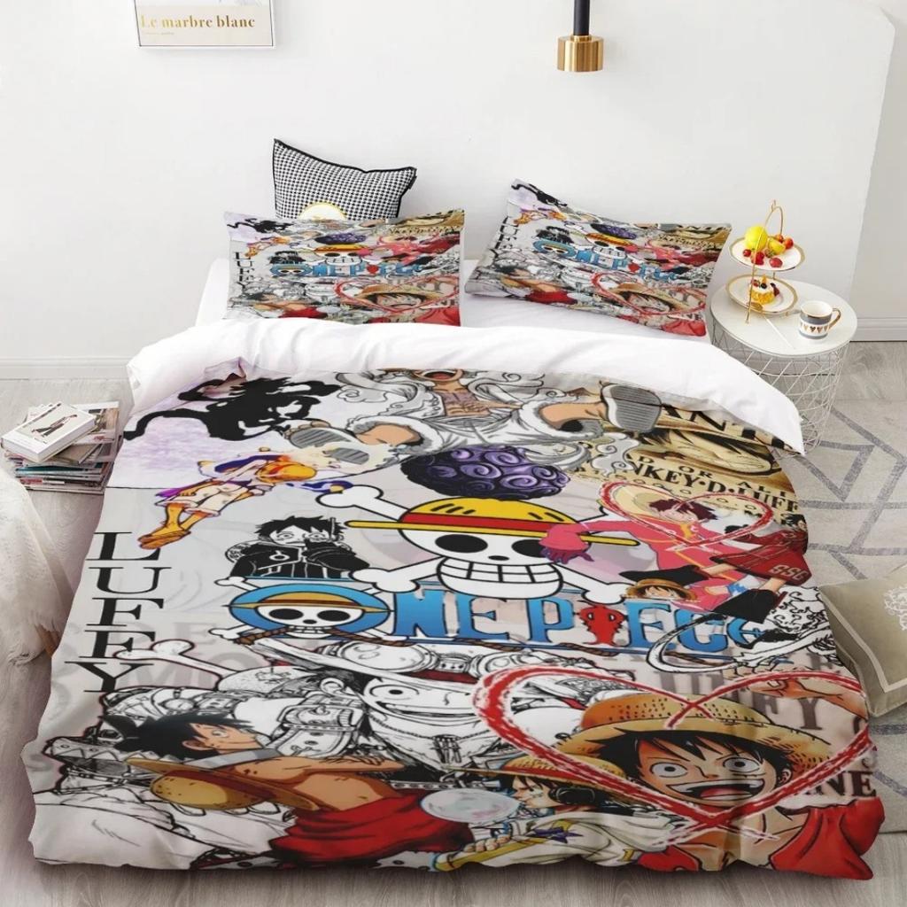 3D Kids Boys Anime One Pieces Duvet Cover Merry Christmas Bedding Set Queen King Full Size for Holiday Bedroom Teens Women Gift