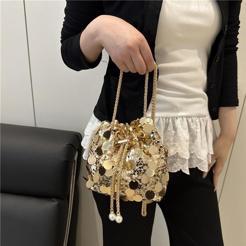 Sequin Trend Fashion Bucket Bag New Niche Design Chain Shoulder Messenger Bag