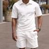 Set da Uomo Casual con Polo a Maglia Waffle a Maniche Corte e Pantaloncini Cargo