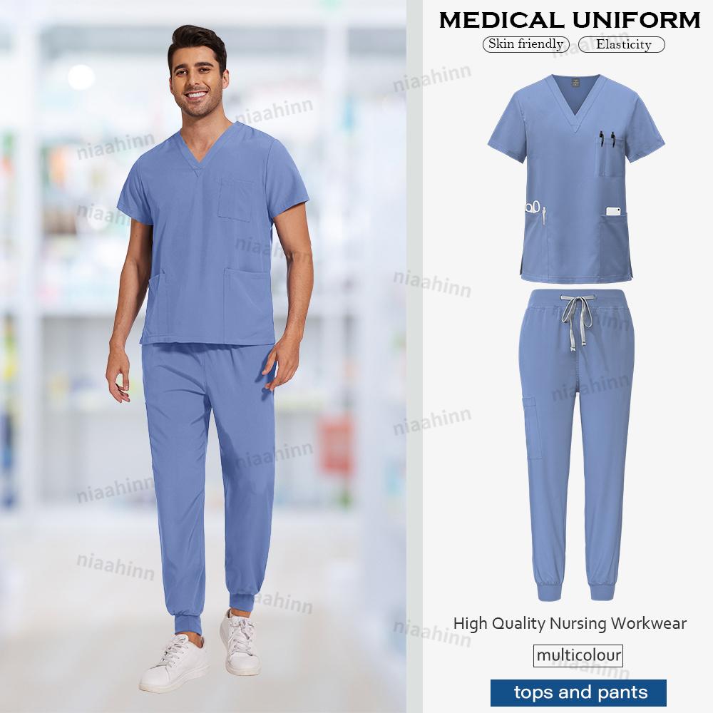 Scrubs Men Women Scrubs Uniforms Medical Jogger Set Nurses Accessories Dental Clinic Pet Grooming Scrub Top Pants Sets