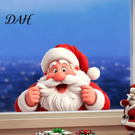 Holiday Glass Clings Peeking Santa Claus Static Window Cling, 3D Effect Christmas Gift for Home Sticker, Reusable Decal Decor Indoor Outdoor
