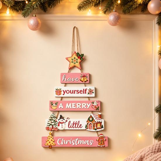 Festive Door Handle Decorations Rustic Wooden Hanging Pendant for Christmas Holiday Home Door, Decorative Signs Party Sign Ornament with