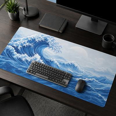 Mauspad Blau Große Welle Gamer printon demand Zuhause Neu Großes HD-Mauspad XXL Mausmatte Weicher Büroteppich Mauspads